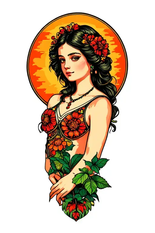 American Traditional Lady In Nature Like Trees