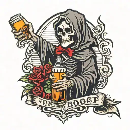 Grim Reaper With A Bottle Of Booze