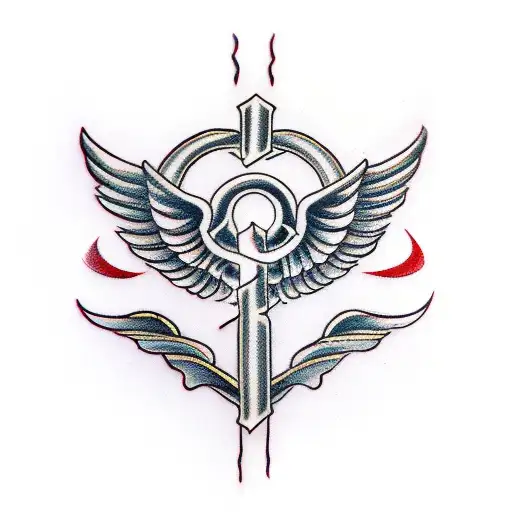 Caduceus Staff Symbol With Half Angel Half Devil Wings