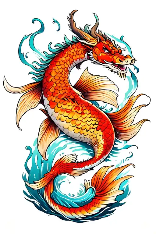 Dragon Koi Fish Swimming Upstream