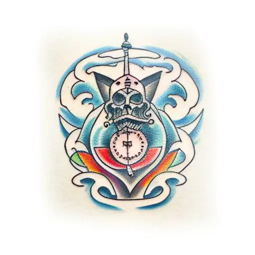 Knife Tattoo With A Cloudy Background