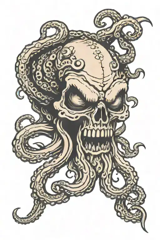 Scary Cthulhu With Skull And Tentacles Teeth Claws All Black