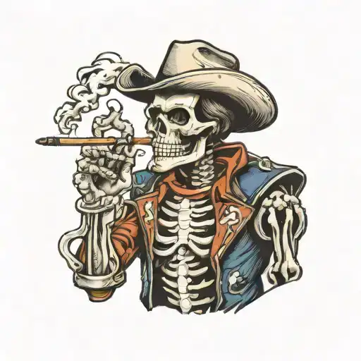 Cowboy Skeleton Smoking A Cigarette