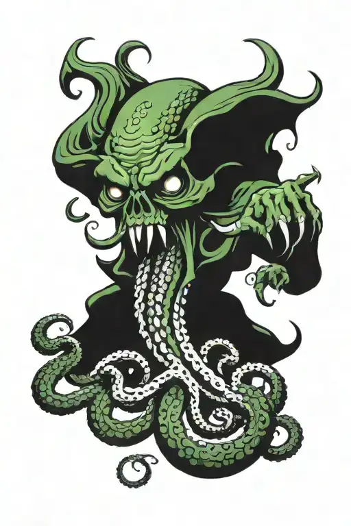Scary Cthulhu With Skull And Tentacles Teeth Claws