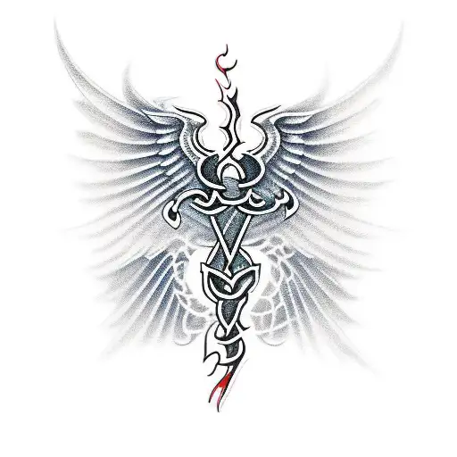 Caduceus Staff Symbol With Dragon Wings
