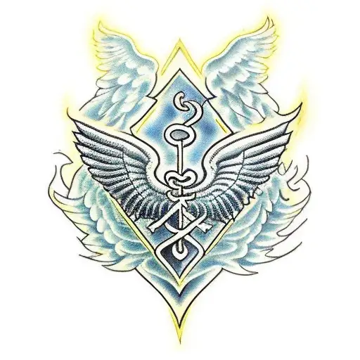 Caduceus Staff Symbol With Angel Devil Wings
