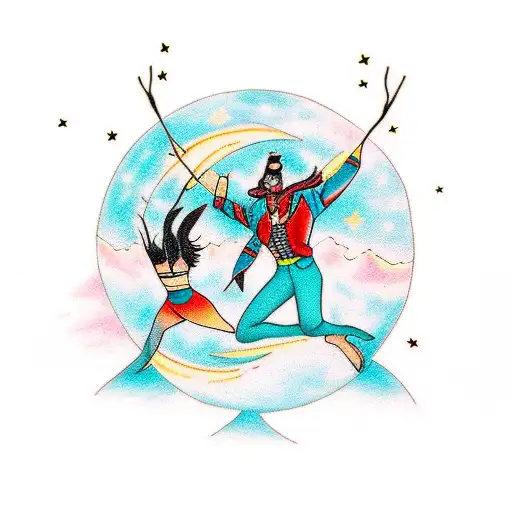 A Group Of Friends Dancing And Laughing Under A Mesmerizing Moonlit Sky