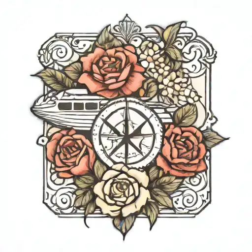 Travel Tattoo With Flowers Intertwined