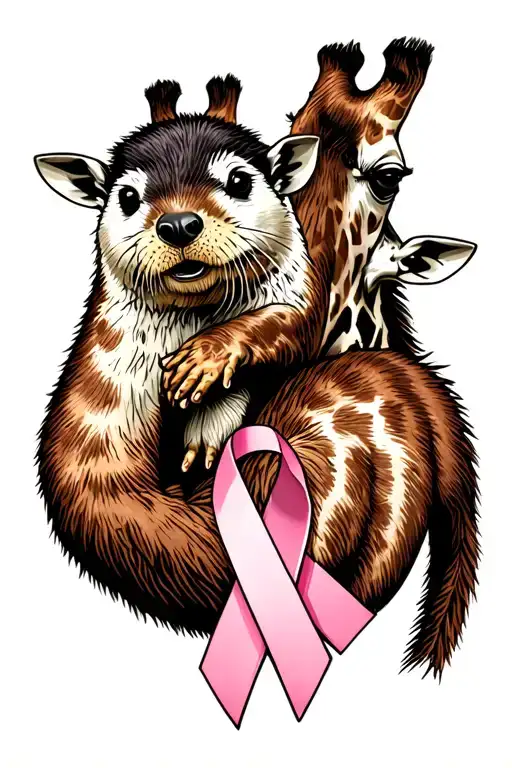 Fuck Cancer Ribbon Held By An Otter On A Giraffes Back