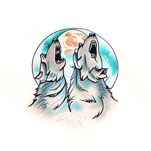 Two Wolves Howling At The Moon