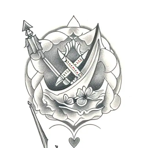 Dagger With Cherry Blossoms Black And Grey