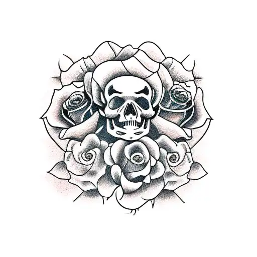 Gibson Les Paul Headstock With Roses And Skull