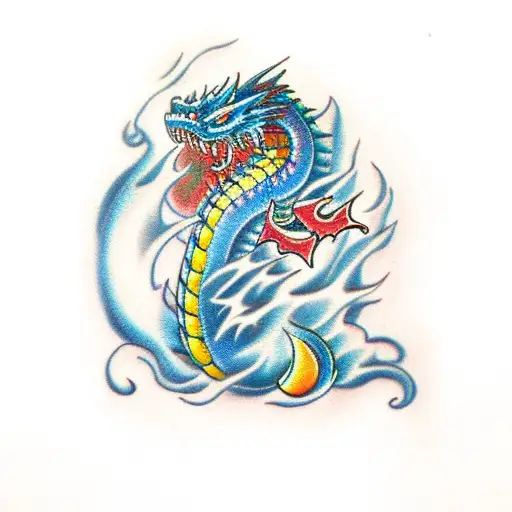 Blue Dragon With Fire Breath