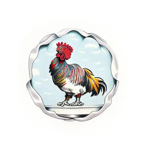 Fierce Cockerel Standing On Top Of An Old Leather Football