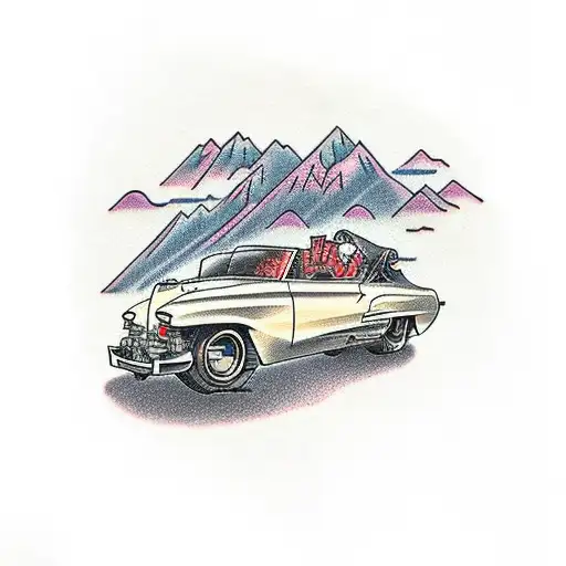 A Vintage Car Speeding Through A Mountainous Landscape