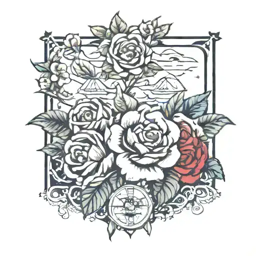 Travel Tattoo With Flowers