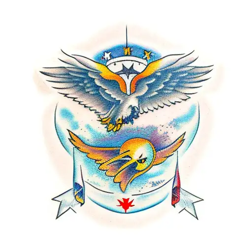 Aggressive Flying Eagle On City Small Forearm Band