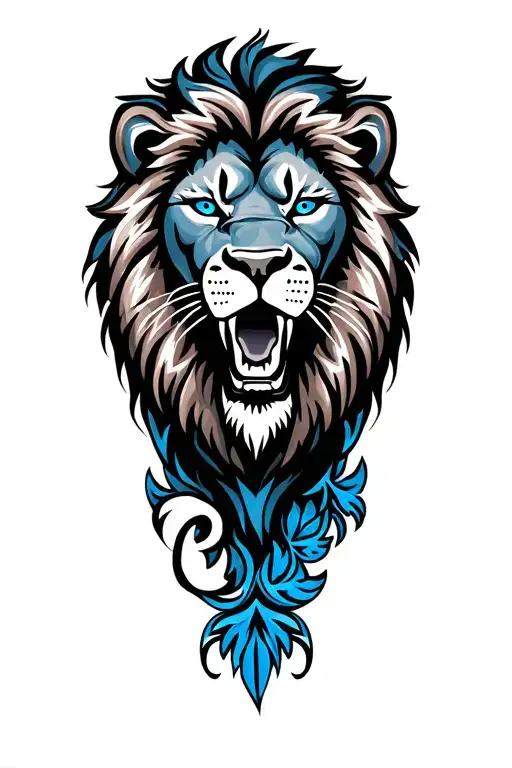 Roaring Lion With Blue Eyes