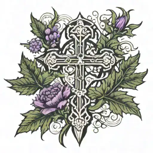 Scottish Thistle Intertwined Around Crucifix Intertwined