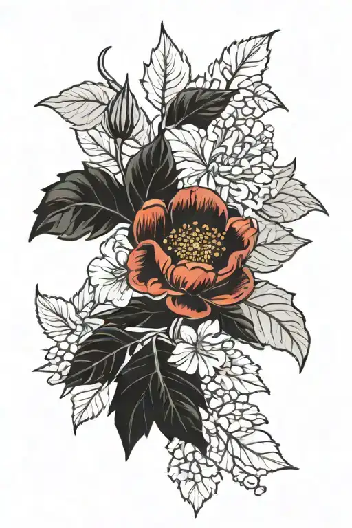 February Birth Flower Large Black Leaves