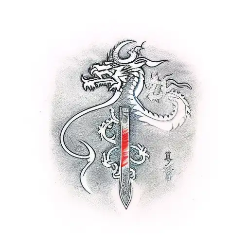 Spine Tatto Of A Sword With Dragon Wrapped Around With Lakshmi The Goddess At The Bottom