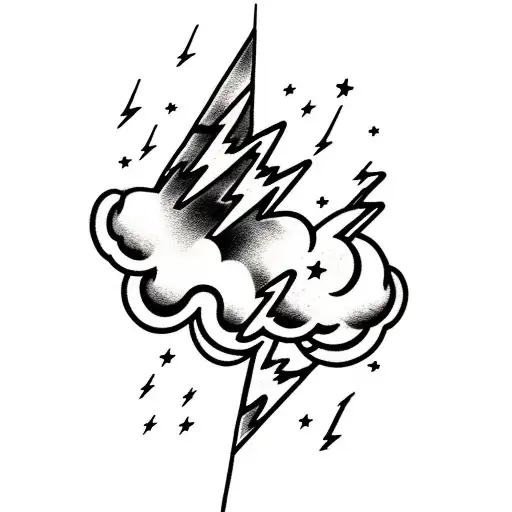 Lightning Bolt With Clouds Black And Grey