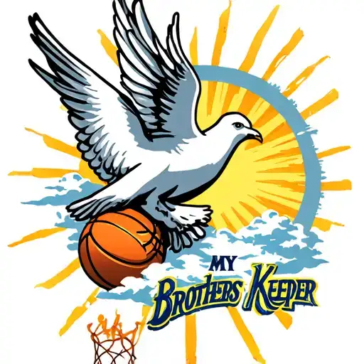 Dove With Clouds In Sky With Rays Of Sunshine That Says My Brothers Keeper With Basketballs