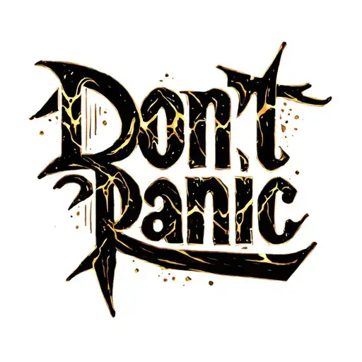 Dont Panic In Black Ceramic With Gold Streaks Repairing The Letters Like Kintsugi