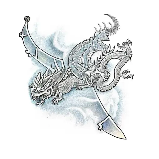 Spine Tattoo Of A Sword With Dragon Wrapped Around With Lakshmi The Goddess At The Bottom