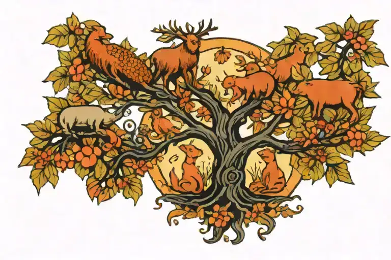 Animals Floating Around A Tree Of Life
