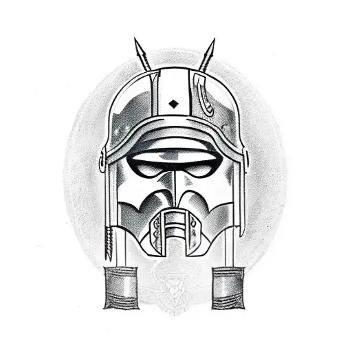 A Spartan Warrior With A Taurus Helmet In Blackwork Style
