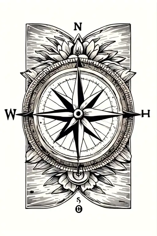 A Sailor Jerry Inspired Compass With A Lotus Flower In The Center