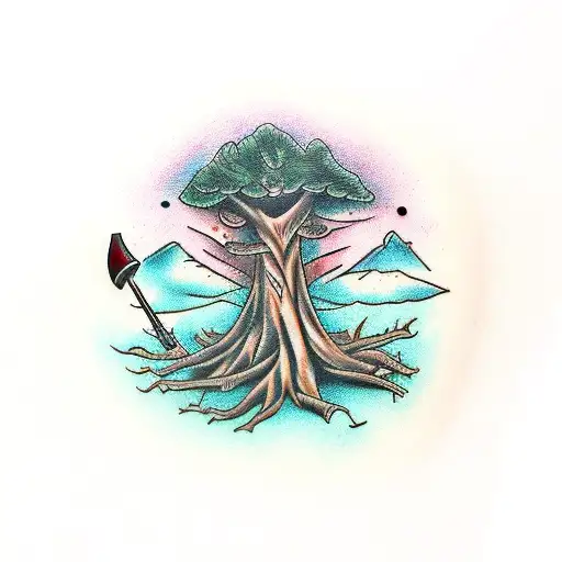 Tree Stump With Hand Axe