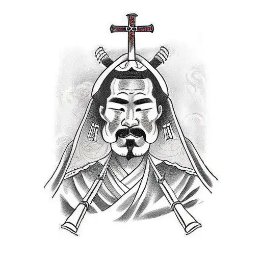 Japanesse Samurai With Orthodox Cross In Eye