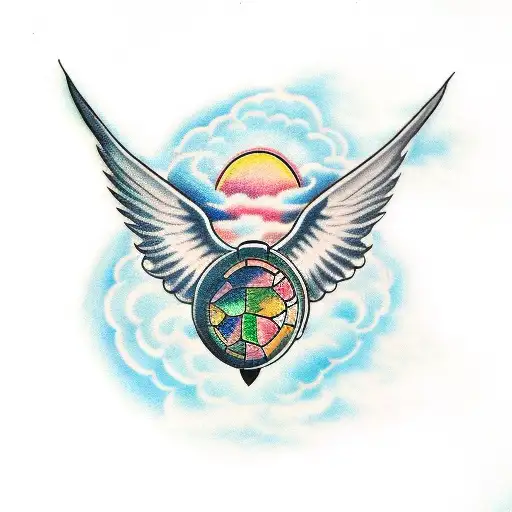 Turtle Laying In The Clouds With A Halo And Angel Wings