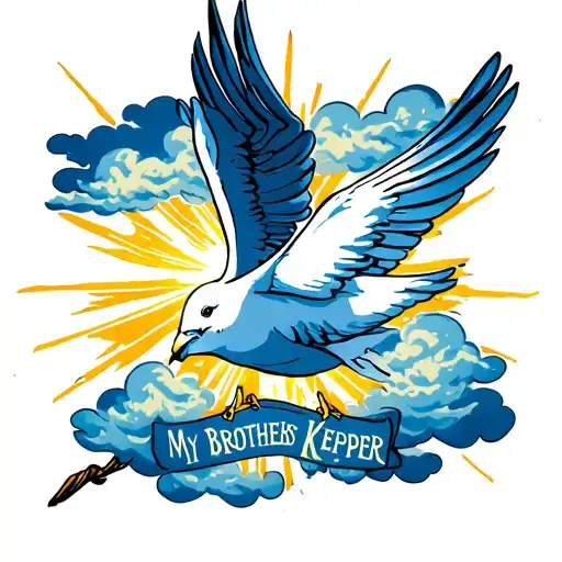 Dove With Clouds In Sky With Rays Of Sunshine That Says My Brothers Keeper