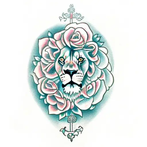 Lion With Roses And A Cross