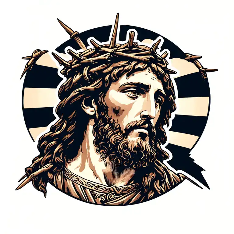 Jesus On With A Thorn Crown On His Head