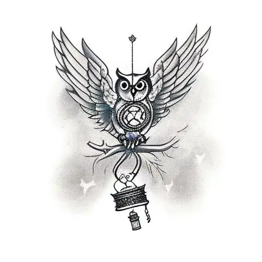 An Dark Owl Witch Stretched Wings Carrying A Lantern