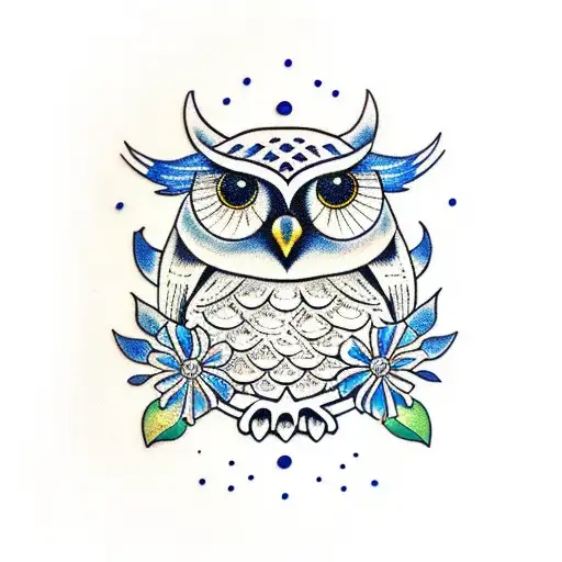 Owl Holding Bluebonnet Flowers