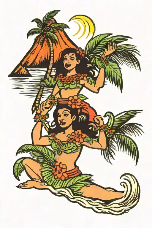 Hula Girl Volcano Palm Tree