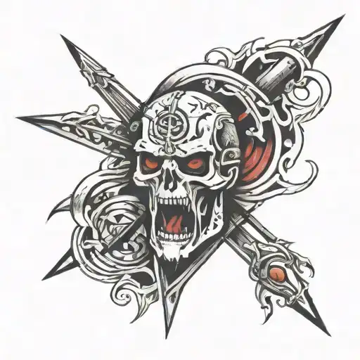 Symbolic Tattoo Design Of A God's Downfall Represented Through Broken Blades