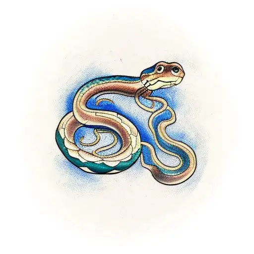 A Traditional Tattoo Of A Snake Intertwined With Tree Shedding Its Skin