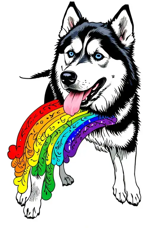 Husky Dog With Rainbow