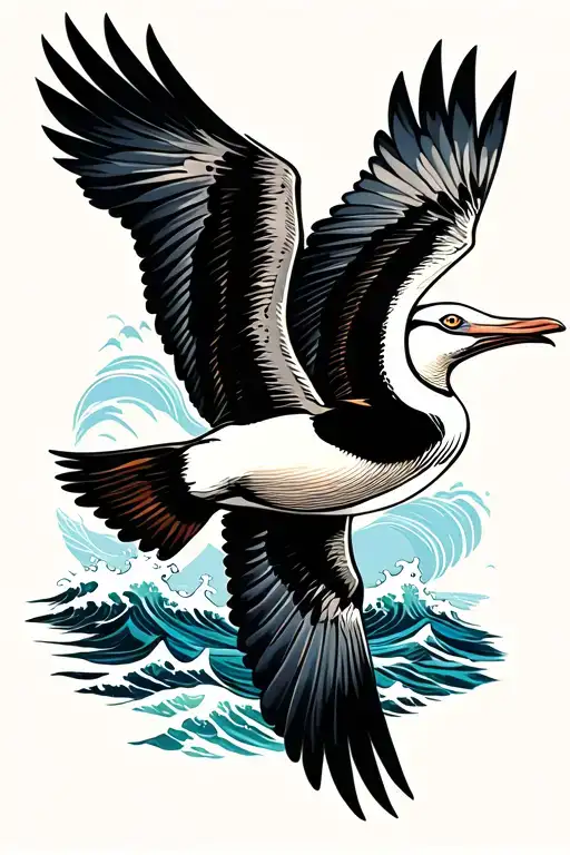 Albatross Bird That Flying And Compas Neptun Waves