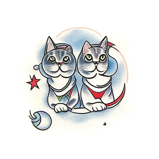 Two Cats Hanging On The Moon