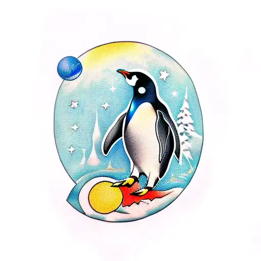 Penguin With Blue Balls On The Moon