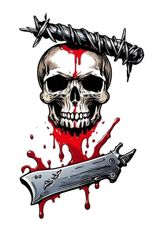 Barbed Wire Gun Skull Knife Blood
