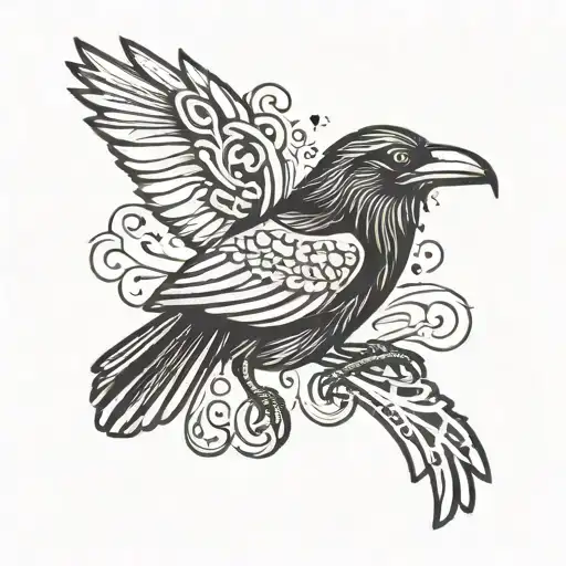 A Raven Drawn With Norse Viking Design Elements