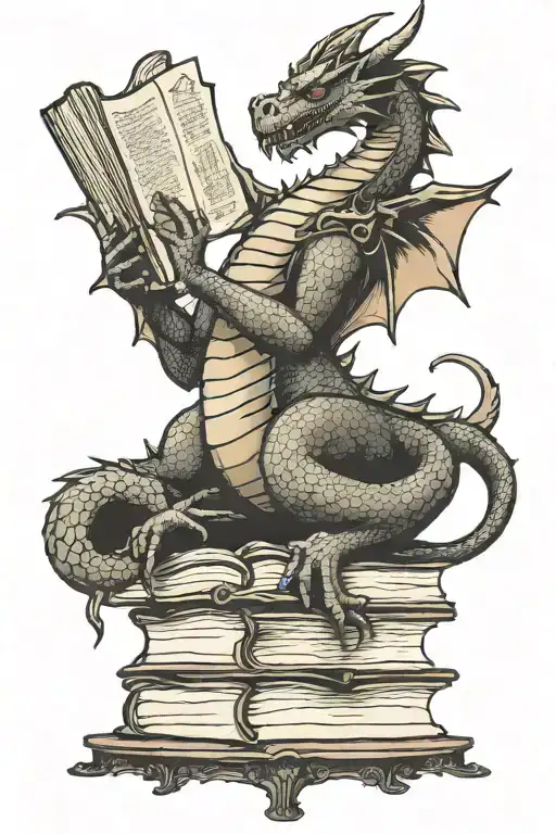 Dragon On Throne Of Books Reading Book